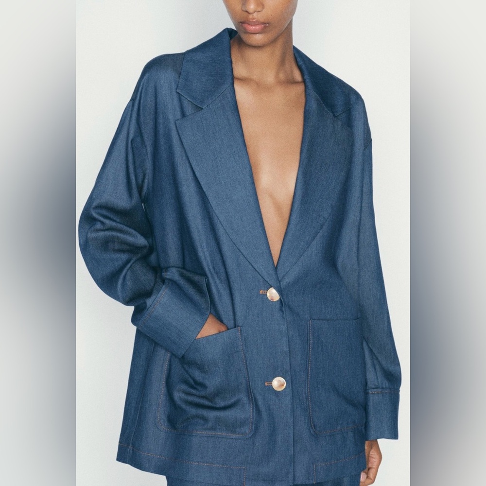 Zara Denim Blue Oversized Blazer